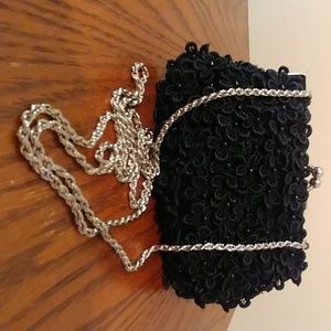 Vintage La Regale, black beaded evening clutch